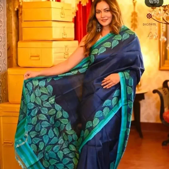 Blue Pure Silk Hand Painted Saree