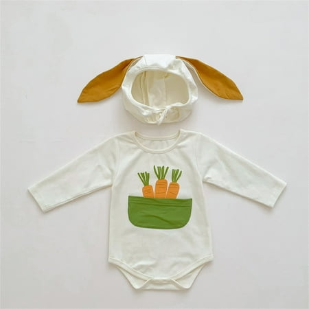 

Hunpta Infant Newborn Toddler Baby Boys Girls Cartoon Long Sleeves Romper Bodysuit With Cute Rabbit Hat Outfit Set Clothes 2PCS