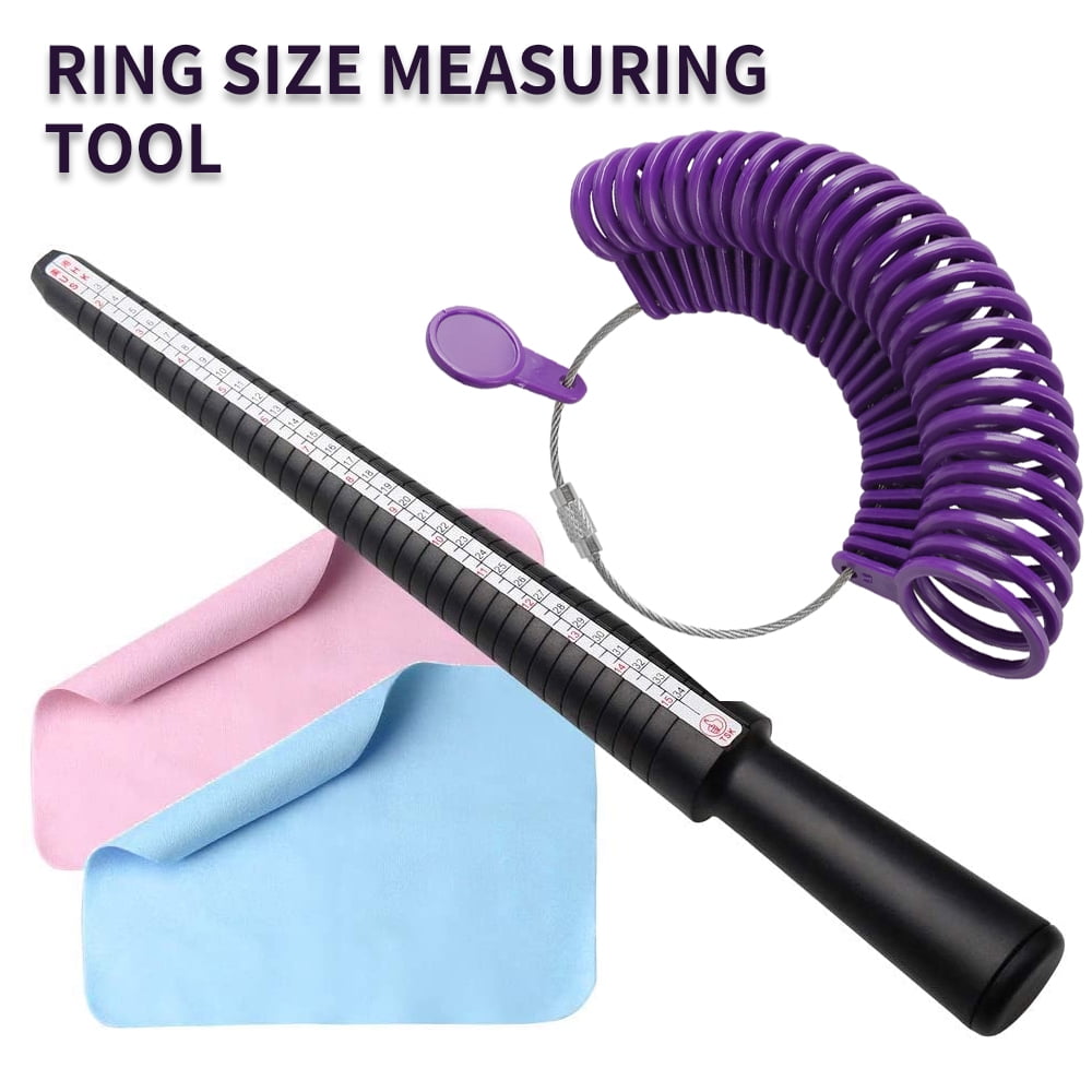 Ring Sizer Measuring Tool Set Ring Gauges&Finger Sizer Mandrel with 2 Pieces Polishing Cloth for Jewelry Sizing Measuring