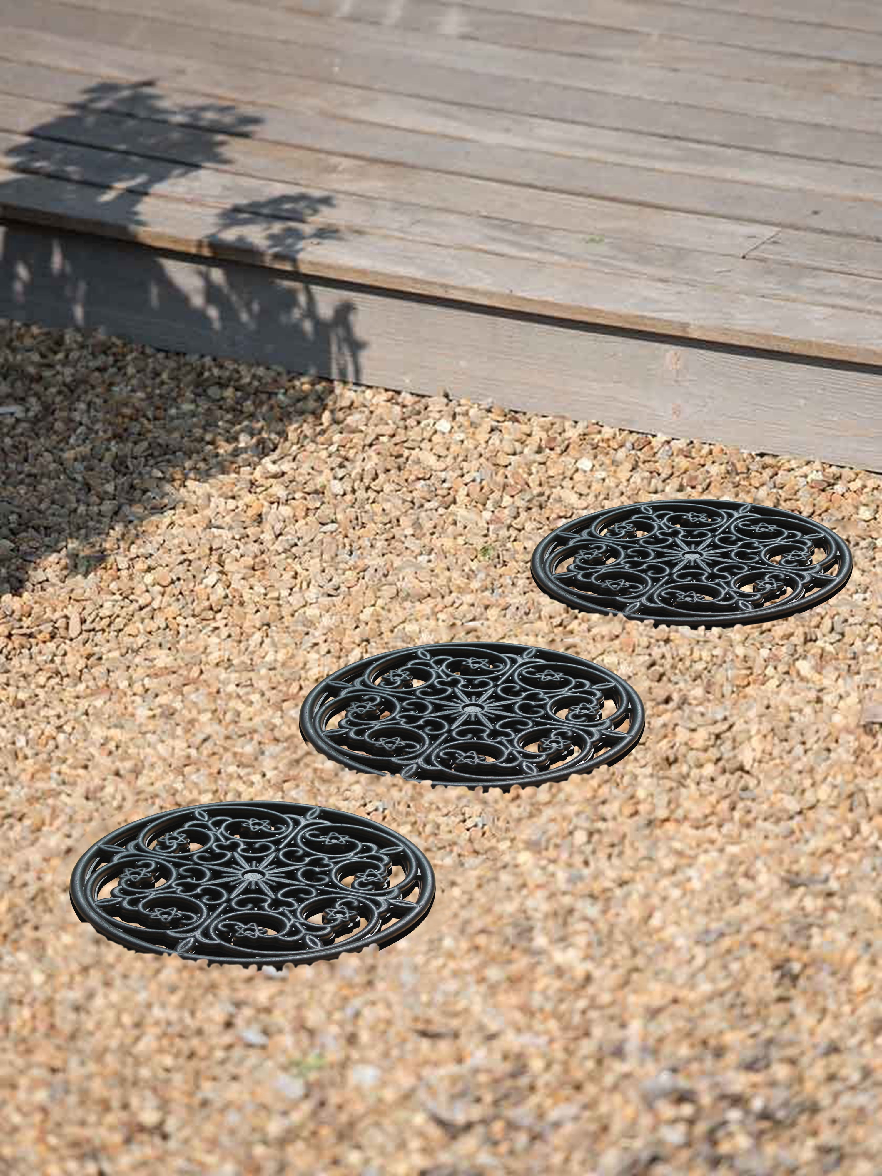 A1 Home Collections Paisley Star Heavy-Duty Round Rubber Garden Stepping Stone Mats, 12"x12", Set of 4, Black