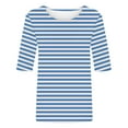 thumbnail image 5 of Shirts for Women Short Sleeve Stripe Round Neck Pullover Casual Shirts Loose Blouse Blue,Womens Tops, 5 of 5