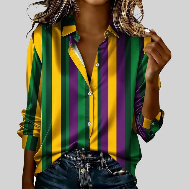 TaTaai Womens Festival Print Polyester Shirt Long Sleeve Round Neck Casual Lightweight Blouse Holiday Wear Fits Small Gift
