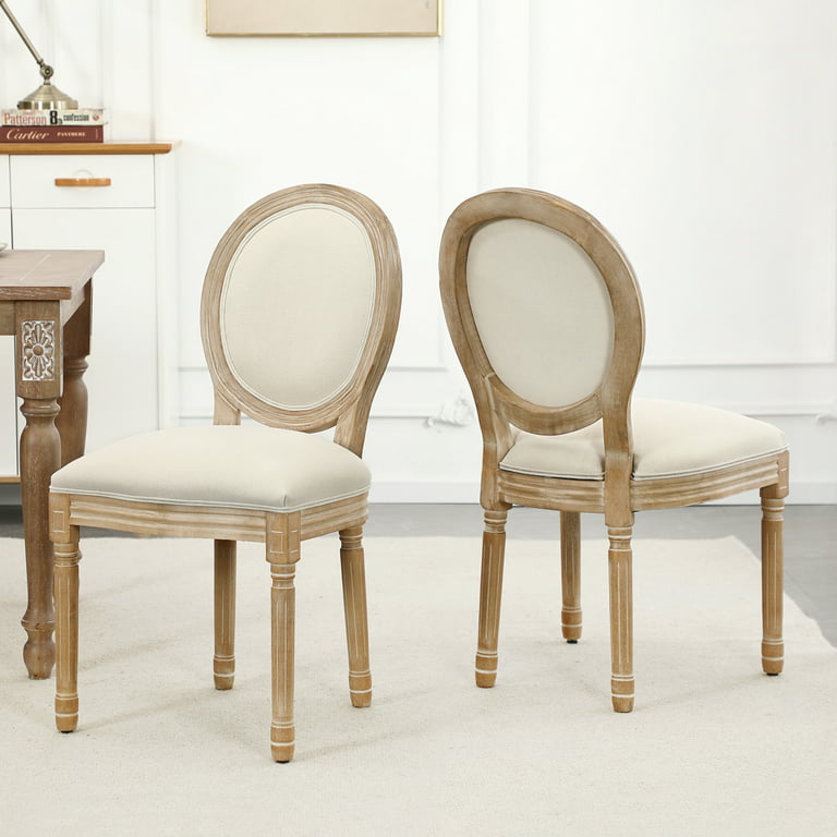 King Louis Back Side Chair Set of 4 French Country Dining Chairs  Upholstered Linen Dining Room Chairs,Beige 