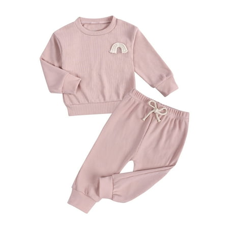 

Pejock Infant Toddler Baby Girls Boys Clothes Outfits Shirt Pants SetsFashion Cute Solid Rainbow Long Sleeve Long Shorts Cotton Casual Suit 2-3Years