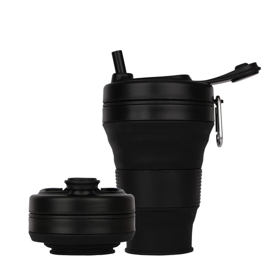 20oz Collapsible Silicone Coffee Cup with Straw Lid, 600ml Foldable Lightweight Travel Water Mug, BPA-Free Reusable Drinking Cup for Camping Hiking Picnic Climbing