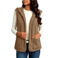 thumbnail image 4 of Hzzrkos Women Casual Loose Solid Color Sleeveless Hooded Button Up Patch Pocket Vest Cardigan Outerwear Jacket Khaki, 4 of 9