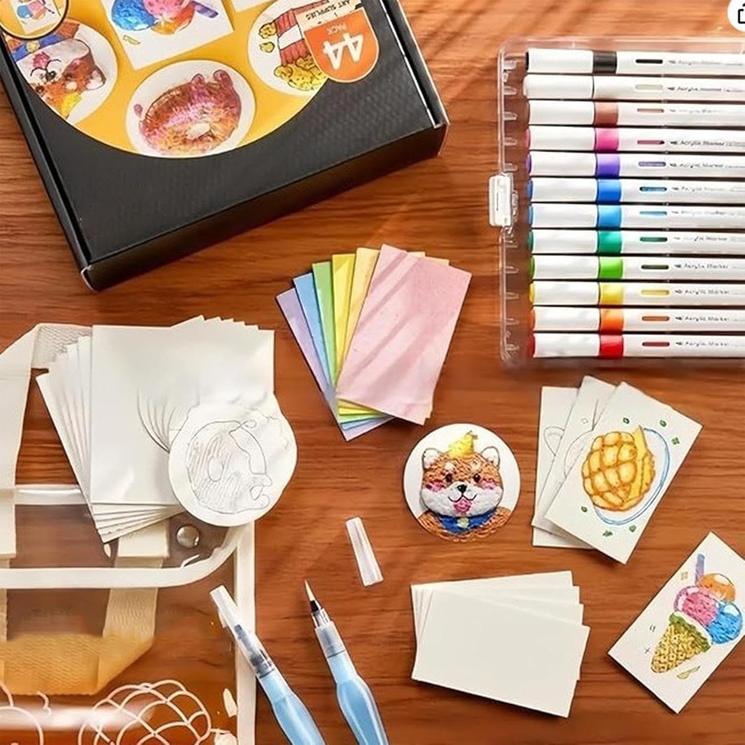 Puffy Art Kit,Magic Puffy Paint Kit- 3D Painting Round Kit with Foam Paper,Markers,Beaded Chains,DIY Bubble Painting Pen Art Supplies for Canvas,Home Decor,Kids Projects,Family Fun