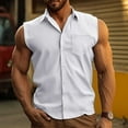 thumbnail image 3 of HOOMEUMY Mens Lapel Button Shirts Basic Shirt Casual Soft Lightweight Solid Color Relaxed Sleeveless Blouses (White,L), 3 of 7