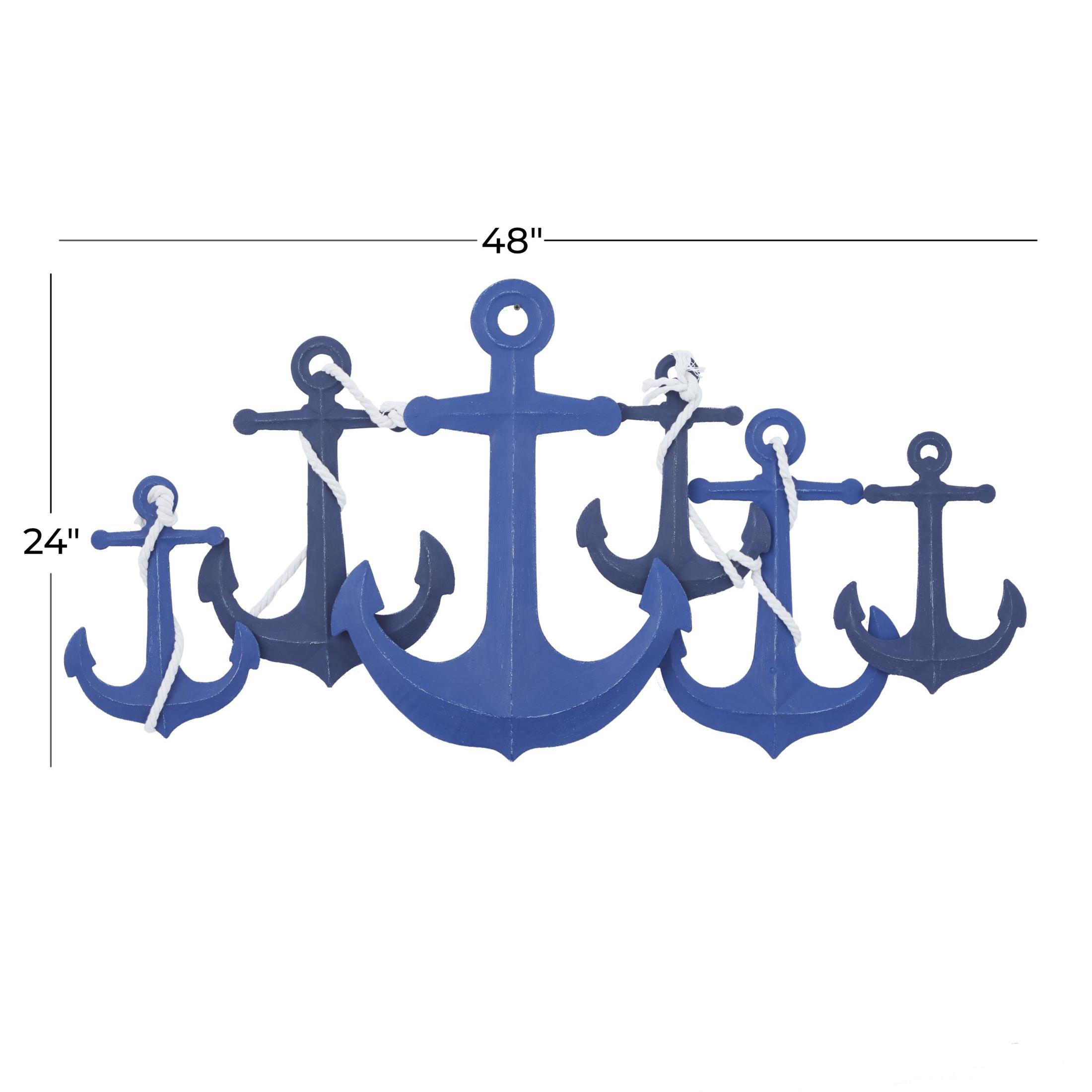 DecMode Blue Metal Indoor Outdoor Anchor Wall Decor with White Rope Detailing