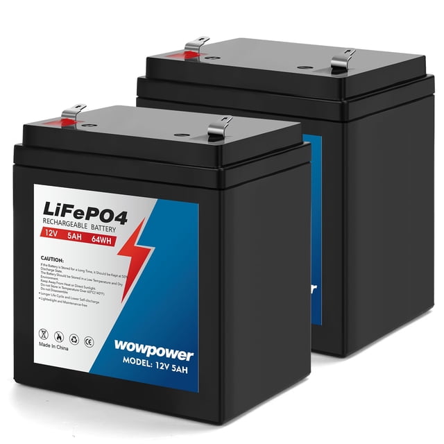 Batería wowpower, 12 V, 5 Ah, litio LiFePO4, ciclo profundo, paquete de 2 unidades