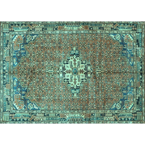 Ahgly Company Indoor Rectangle Persian Turquoise Blue Traditional Area Rugs, 7' x 9'