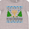 thumbnail image 3 of Inktastic My 1st Chrismukkah Sweater Style with Menorah and Trees Baby Fleece Romper, 3 of 4