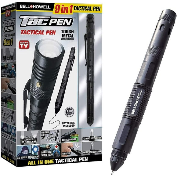 Tac Pen Deluxe Brighter LED Flashlight 9-in-1 Aluminum Casing Tactical Pen 7” Military-grade Multitool Pen Escape Tool - Whistle Bottle Opener Screwdriver Replaceable Ink As Seen On TV