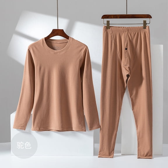 Men's de velvet new winter couple's autumn clothes and pants set Slim hundred with anti-cold bottoming shirt self-heating hair thermal underwear Camel XL