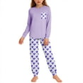 thumbnail image 2 of FAWUUDO Kids Boys Girls 5-14 Years Long Sleeve Top With Pants Set Heart Print Pocket Detail Casual Two Piece Outfit Loungewear Purple 11-12 Years, 2 of 9