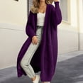 thumbnail image 2 of Wang6 Womens Chunky Long Cardigans Sweaters Plus Size Fall Winter Maxi Knit Sweater Long Sleeve Open Front Knitted Coat V Neck Loose Fit Outwear with Pocket Purple XL, 2 of 4