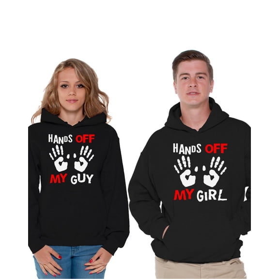 Awkward Styles Boyfriend Girlfriend Couple Hoodies Hands Off My Guy Sweatshirt Hands Off My Girl Sweater Matching Valentines Day Outfit for Couples His and Hers Sweater Funny Matching Couple Hoodies