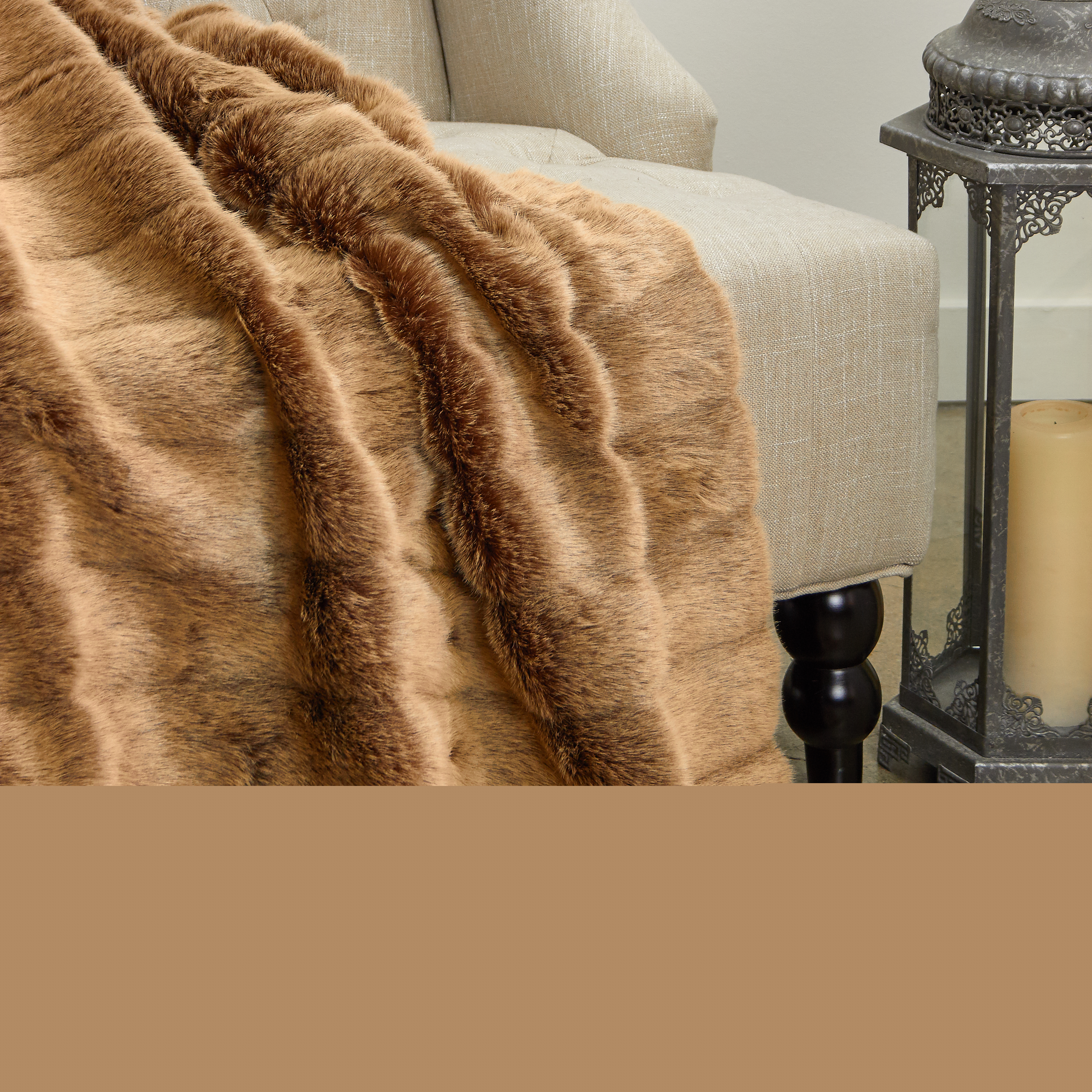 thumbnail image 2 of Plutus PBEZ1781-96x110T Frost Mink Faux Fur Luxury Throw Blanket, Light Brown - Queen, 2 of 2