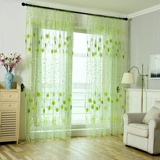 Leaves Sheer Curtain Tulle Window Voile Drape Valance 1 Panel Fabric