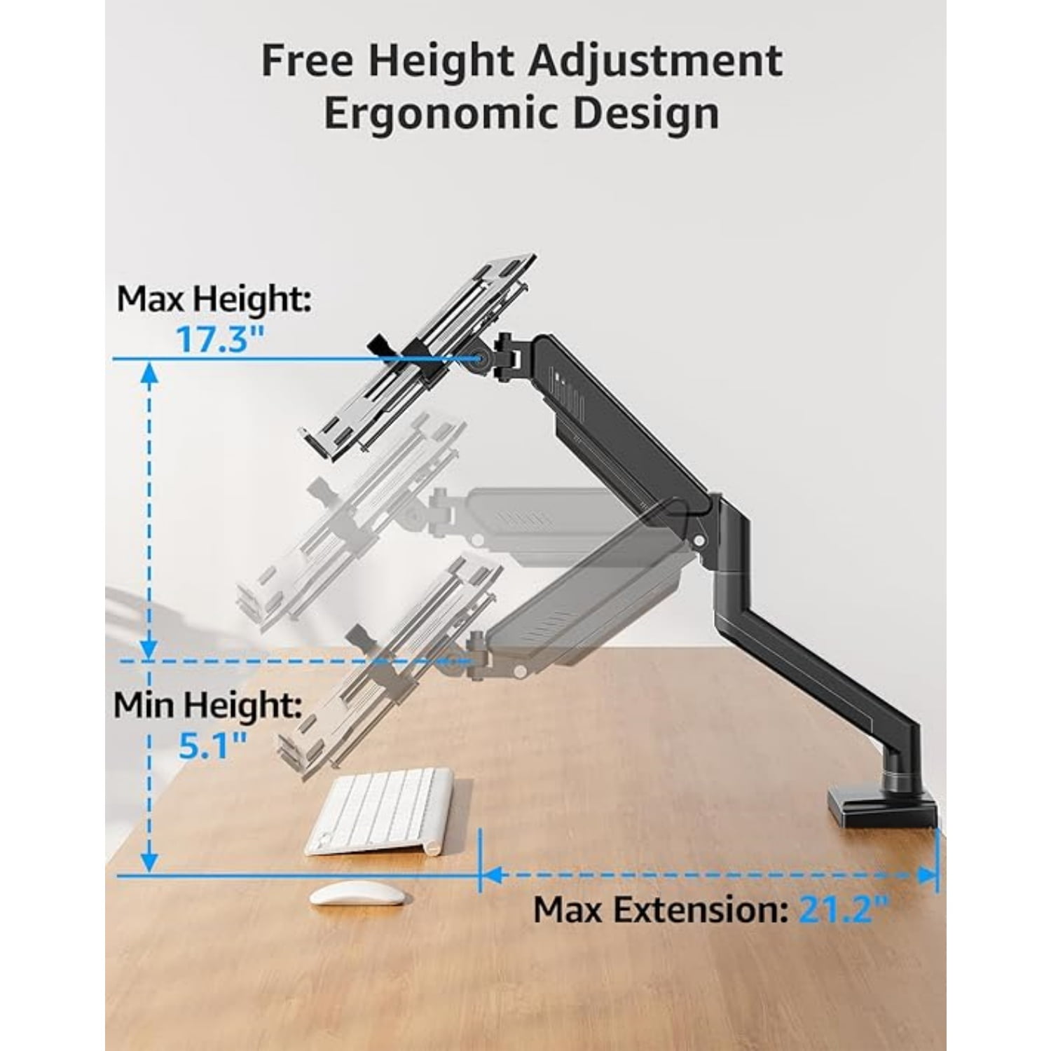 Laptop Stand for Desk, 2-in-1 Monitor Mount with Laptop Tray Holds 2.2-22lbs, Adjustable Laptops Arm Mount for Max 17" Notebook & 32" Monitor, Laptops Desk Arm with Clamp/Grommet