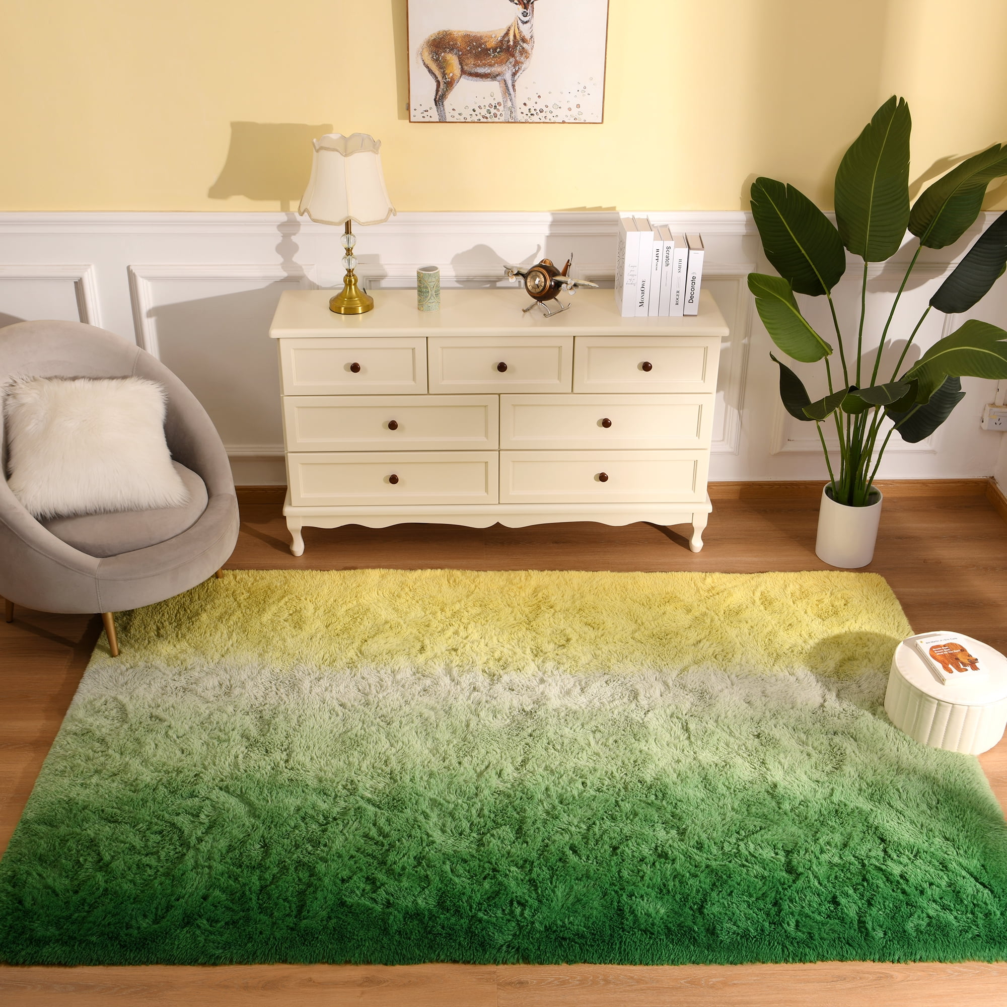 Noahas Fluffy Area Rugs Modern Soft Shaggy Yellow and Green Area Rug, 5' x 8', Anti-Slip Bottom