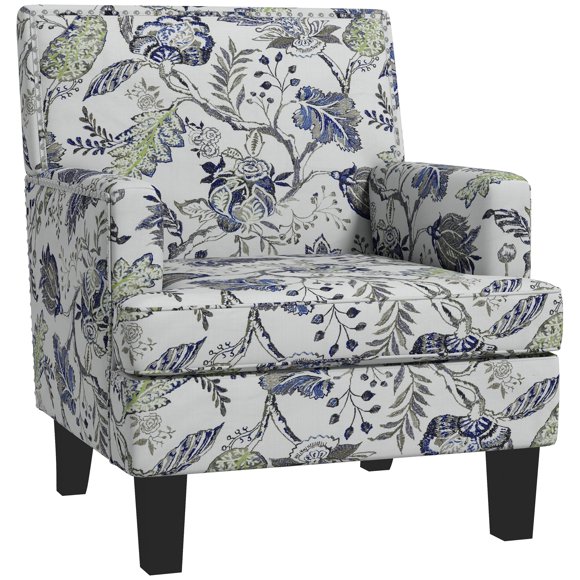 HOMCOM Modern Accent Chair with Floral Pattern Nailhead Trim Multicolour