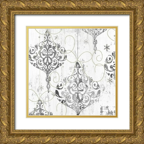 Sommers, Mindy 12x12 Gold Ornate Wood Framed with Double Matting Museum Art Print Titled - Damask Christmas