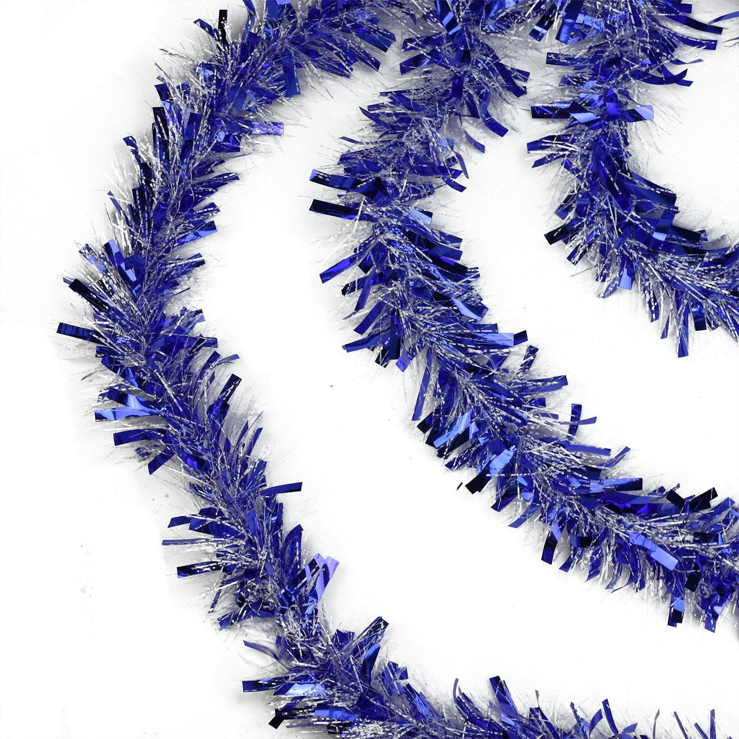50' Blue and White Wide Cut Christmas Tinsel Garland Unlit Walmart