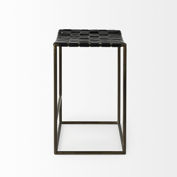 Clarissa 18.0L x 16.0W x 26.0H Black Woven Leather W/Metal Frame Stool
