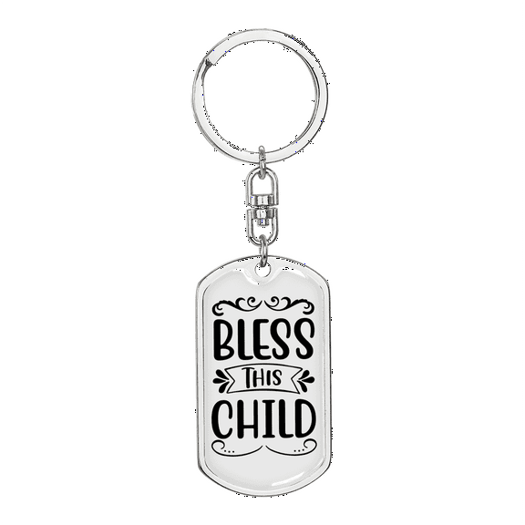 Bless This Stainless Steel or 18k Gold Premium Swivel Dog Tag Keychain