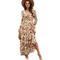 thumbnail image 3 of Women'S Boho Maxi Dress V Neck Puff Long Sleeve Ruffle A-Line Split Swing Chiffon Dresses, 3 of 9