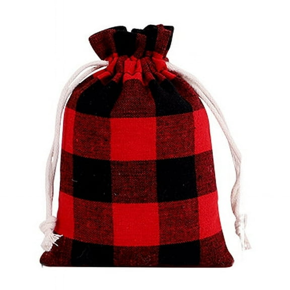 Namzi-b 10pcs Christmas Drawstring Bags with Snowflake Pattern Buffalo Plaid Favor Bags Linen Cloth Gift Treat Bag for Christmas Birthday Party (3.93 x 5.51Inch,Red)