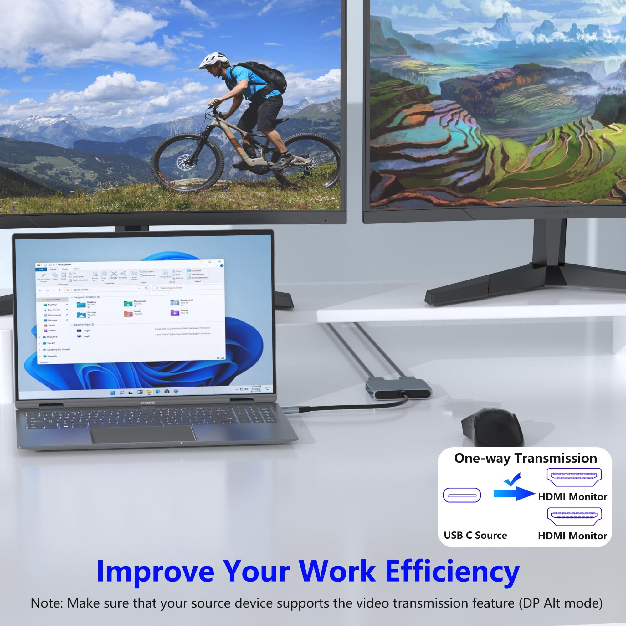 USB C to Dual HDMI Adapter, HDMI Splitter for Dual Monitors Support C to 2 HD Splitter Extended Display for Type C Devices, MacOS only Mirrors Same Screen(SST), Windows Extend Two Different Screen