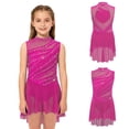 thumbnail image 2 of Aislor Girls Lyrical Dance Mock Neck Ruched Ballet Skirted Leotard Ballerina Ice Skating Dress Hot Pink 10, 2 of 7