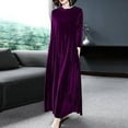 thumbnail image 6 of Skymirror Pile Collar Long Sleeves Pockets A-Line Women Dress Spring Autumn Pleated Loose Hem Solid Color Velvet Maxi Dress, 6 of 8