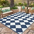 thumbnail image 3 of HIWEAVER 9' x 12' Navy/White Outdoor Rug PP Plastic Straw Woven Waterproof Patio Rug with Border Portable Outside Carpet for Balcony Deck Picnic Garden Decor, 3 of 7