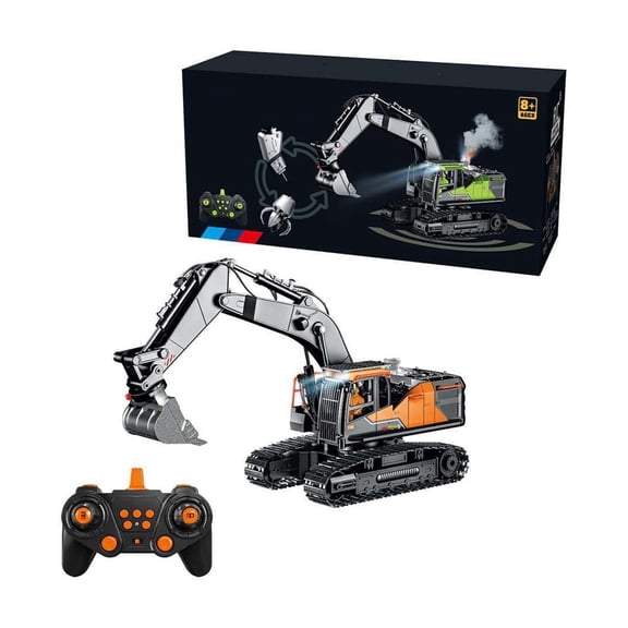 6 Channel Remote Control Excavator Alloy Crawler Construction Vehicle with Lights Rechargeable for Outdoor Play