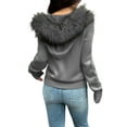 thumbnail image 2 of Women'S Zip Up Cardigan Sweater Cable Faux Fur Hoodies Long Sleeve Jacket Knit Outfits Y2K Grey M, 2 of 7