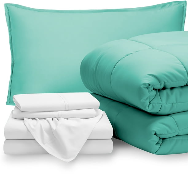 Bare Home 5Piece BedinaBag, Twin XL, Turquoise with White Sheet Set