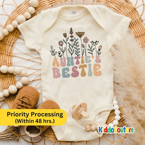 Baby Bodysuit BELLA CANVAS Aunties Bestie Wildflowers Onesie, Aunties Bestie Onesie, Aunties Bestie Onesie, Floral Auntie'S Bestie Bodysuit, Gift From Aunt Onesie