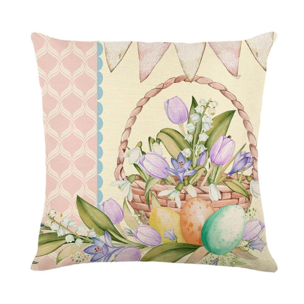 Happy Easter Pillow Covers 18 x 18 Inch Spring Bunny Rabbits and