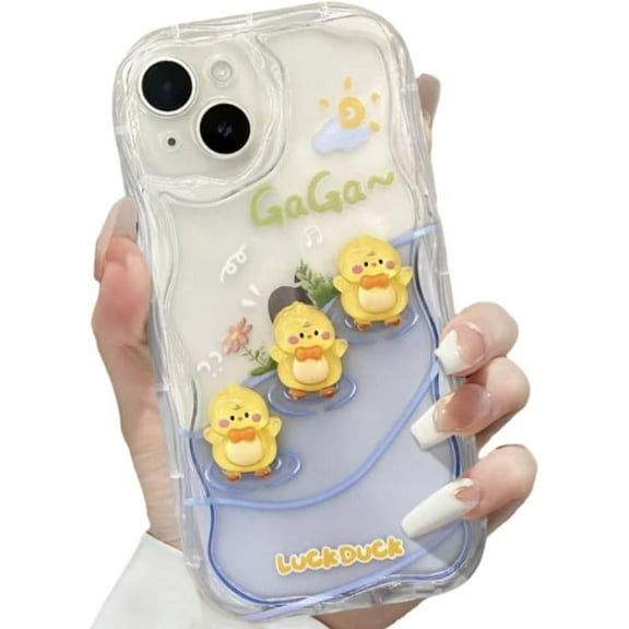 Compatible with iPhone Case,Cute Clear Cartoon Luck Duck Transparent [No Yellowing],Camera Lens Protection Soft Shockproof Cover Phone Case (White,iPhone 12 Pro Max)