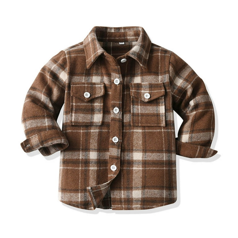 Girls Long Sleeve Flannel Shirt - Plaid Button-Down Shacket Jacket With Pocket