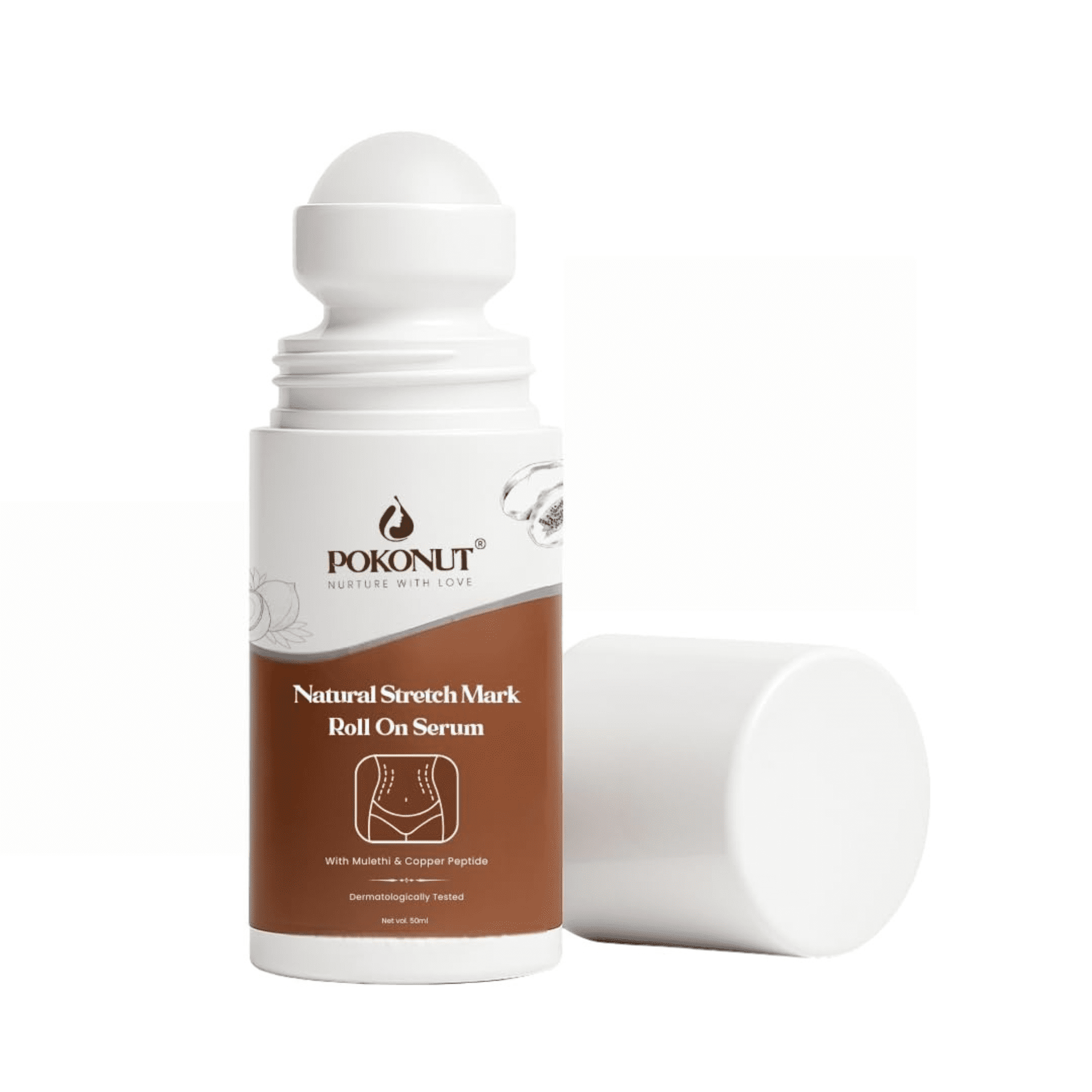 Pokonut Ayurvedic Stretch Mark Roll-On Serum with Rosehip Oil, 50 ml
