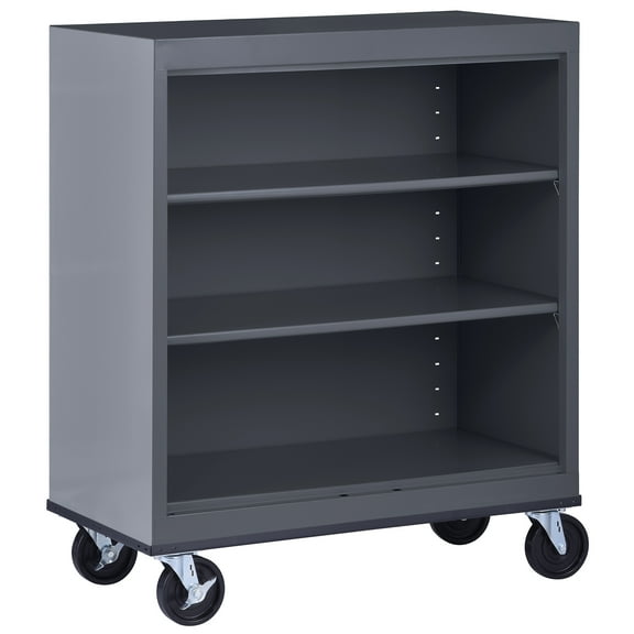 Sandusky Mobile Bookcase Series 42 in. Tall Charcoal Metal 3-Shelves Standard Bookcase With Casters