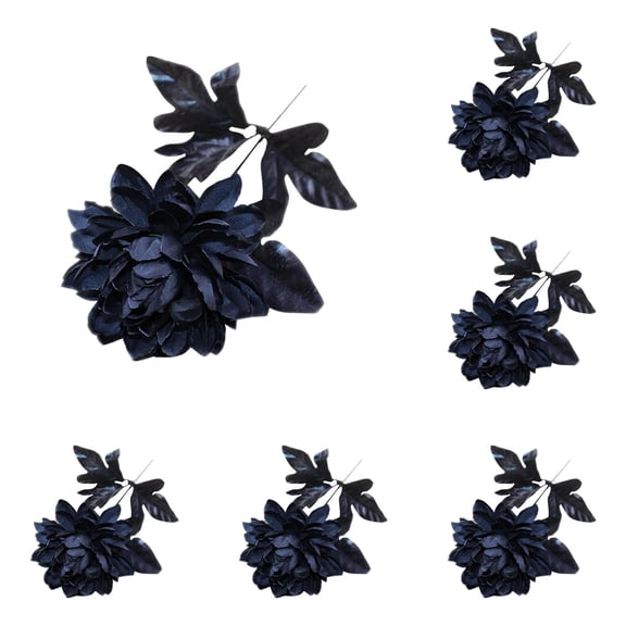 5-20PC Artificial Silk Dahlia Bouquet with Long Stem, 15" Black Flower Floral Arrangements, Wedding Bridal Bouquet for Halloween Harvest Festival Table Centerpieces Home Decor
