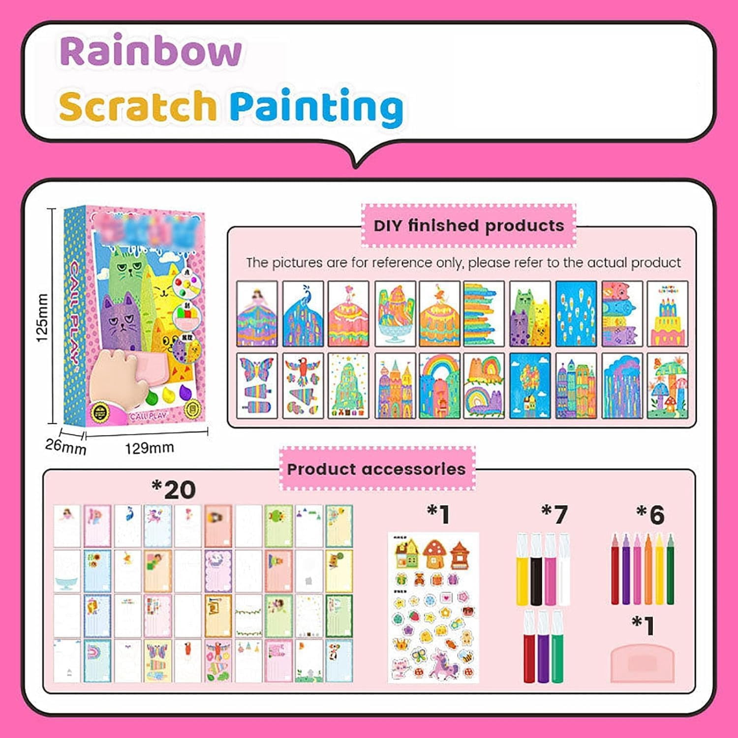 Rainbow Squeeze Art Kit 20pcs – DIY Squeegee Painting Set with Color Scratch Paper & Tools, Creative Craft Activity, Stress Relief Art Supplies, Postcard Design