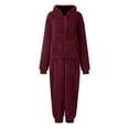 thumbnail image 5 of Women's Fleece Onesie Loungewear Pajamas Winter Warm Fuzzy One Piece Romper Zipper Hooded Jumpsuit Sleepwear Ladies Clothes, 5 of 6