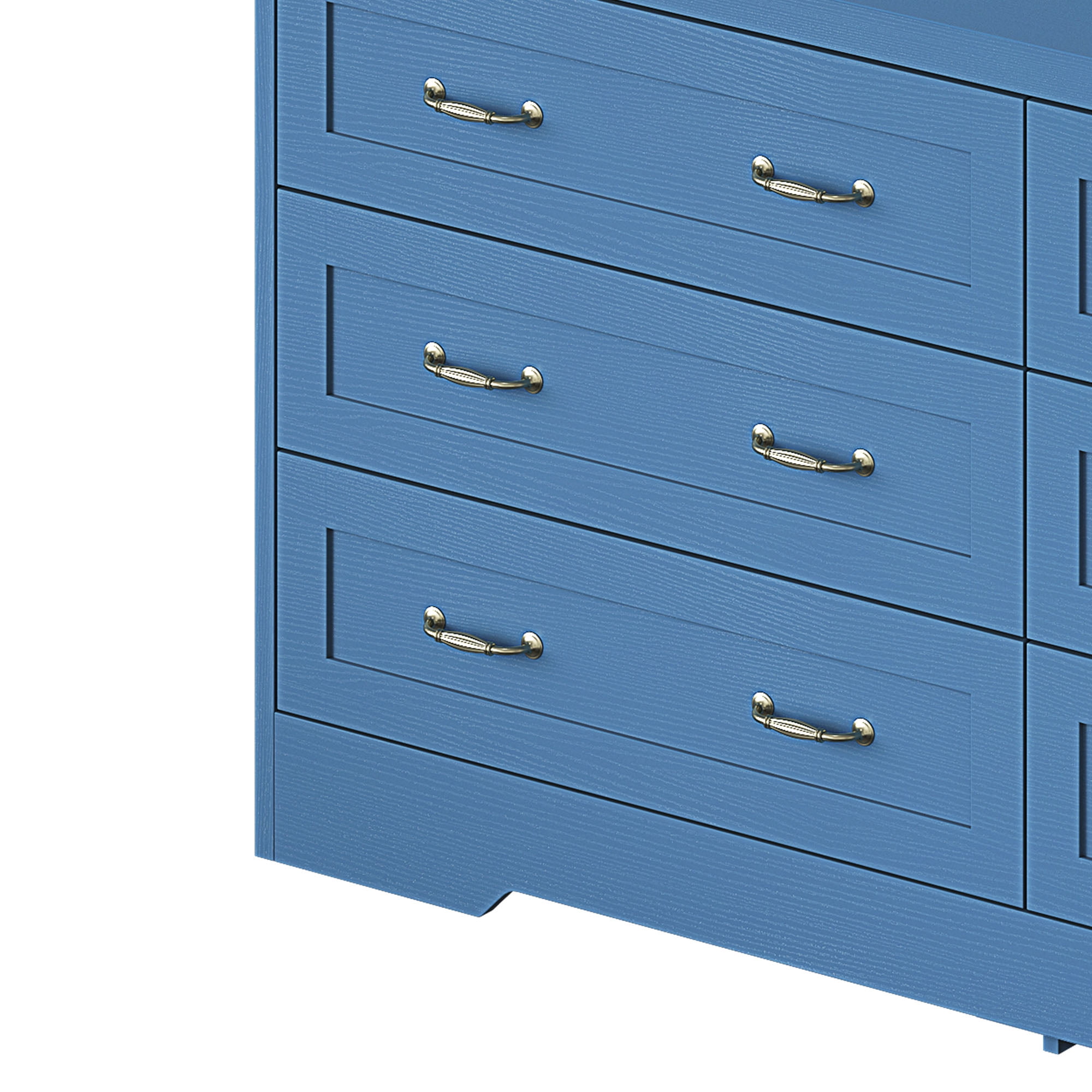 Dextrus 6 Drawer Dresser with Handles & Power Outlets, Wood Storage Cabinet Chest of Drawers, Blue