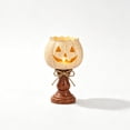 thumbnail image 2 of Halloween Lamp Indoor Tabletop Decorations, LED Lighted Wooden Pumpkin with Vintage Pedestal Stand and Rope Bow, 8.7 Inch Rustic Halloween Decor for Home Mantel Entryway, 2 of 6